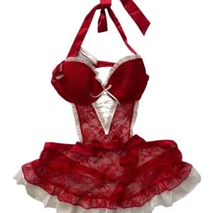 Victoria Secret Mrs. Claus Elegant Red Lace Lingerie costume
